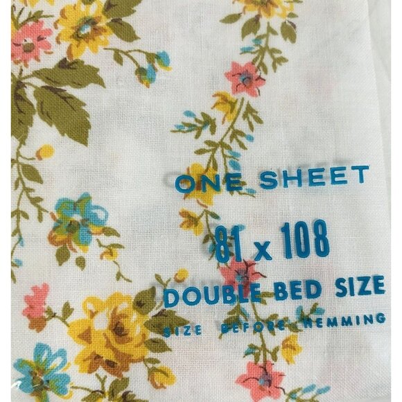 Retro 70s Sears Full Double Flat Sheet VTG Yellow Floral Cotton USA Romantic - Picture 3 of 7